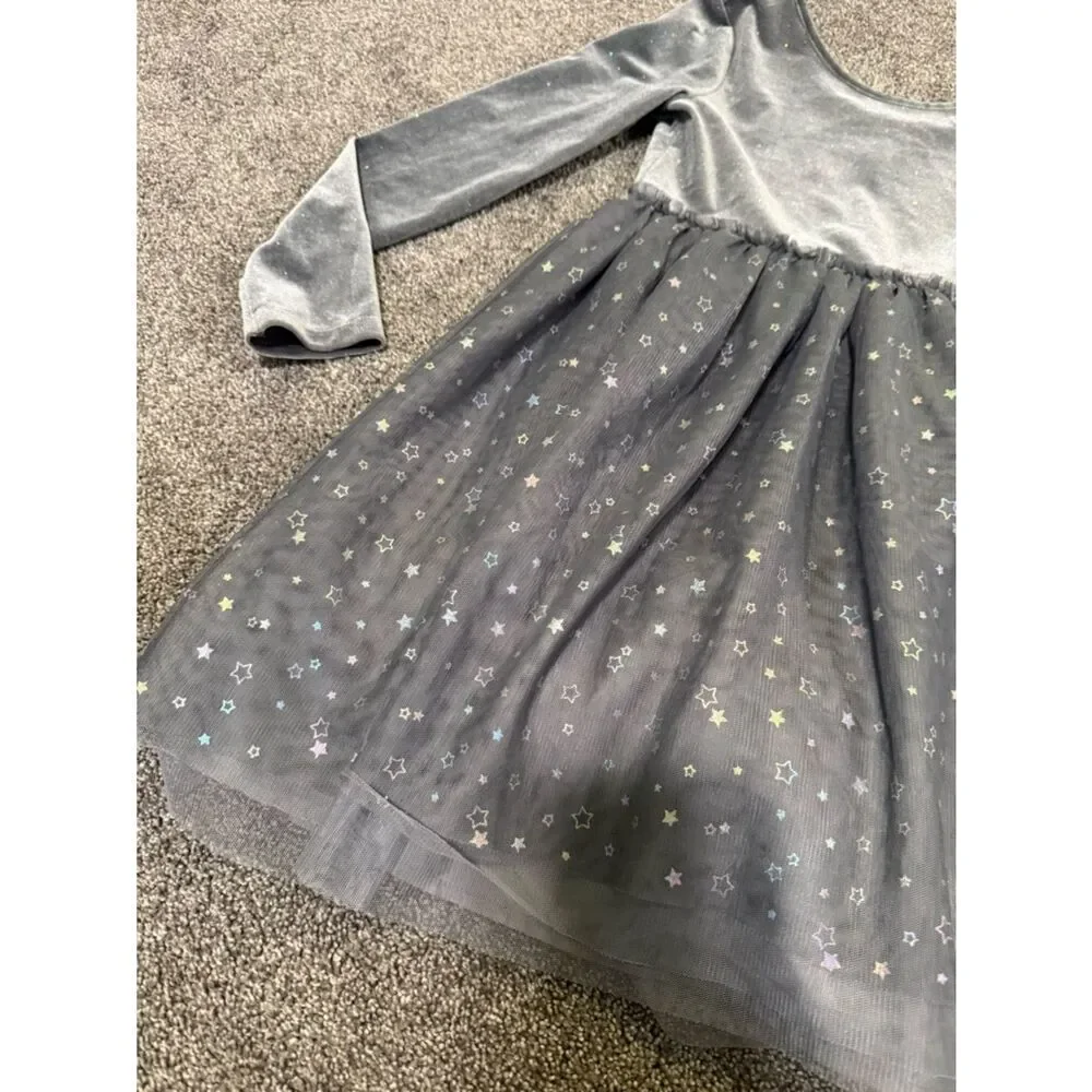 Cat & Jack Sparkly Silver Velvet Dress Sz M (7/8)